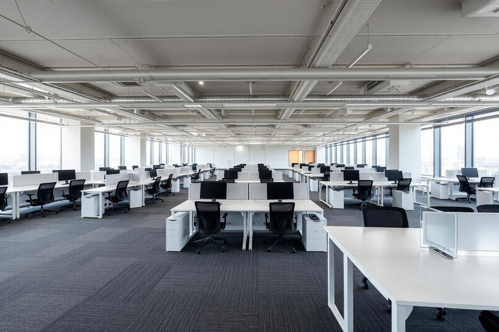 Modern open kantoor met houtkleurige projectvloer